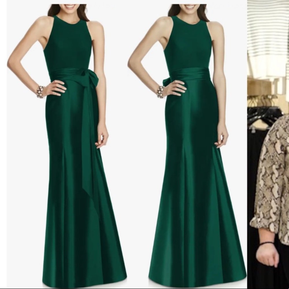 Alfred Sung Jersey Bodice Mikado Trumpet Gown in Hunter Green | Size US 0
